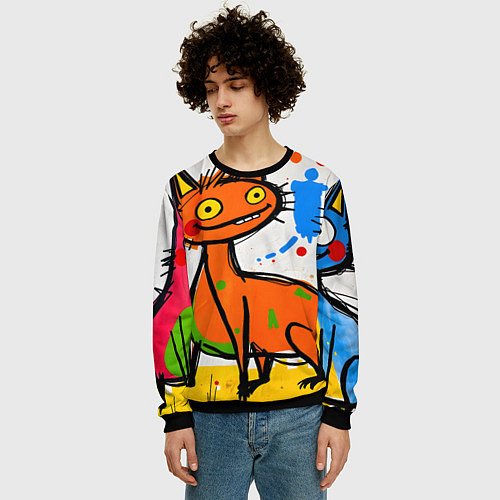 Мужской свитшот Смешные зверята / 3D-Черный – фото 3