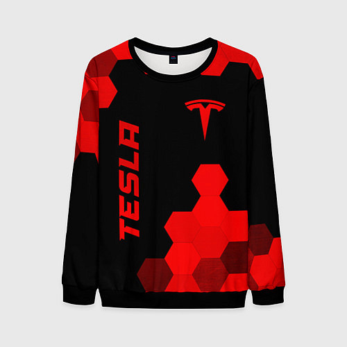 Мужской свитшот Tesla - red gradient вертикально / 3D-Черный – фото 1