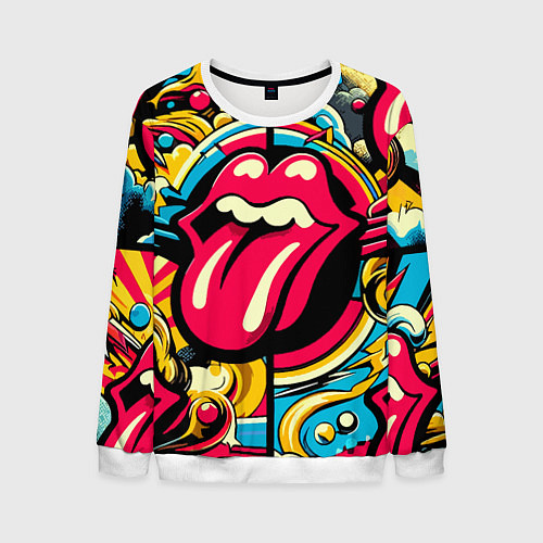 Мужской свитшот Rolling Stones logo - pop art pattern / 3D-Белый – фото 1