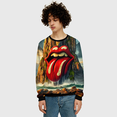 Мужской свитшот Rolling Stones - sea rocks / 3D-Черный – фото 3