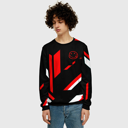 Мужской свитшот Nirvana текстура полосы / 3D-Черный – фото 3