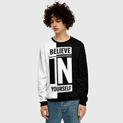 Свитшот мужской Верь в себя надпись черно белая, цвет: 3D-черный — фото 2