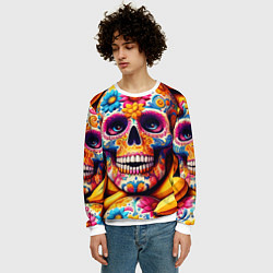 Свитшот мужской Цветочный череп среди бананов - нейроарт, цвет: 3D-белый — фото 2