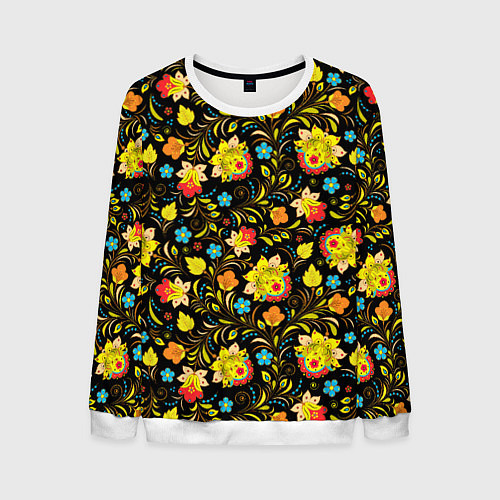 Мужской свитшот Хохлома цветы / 3D-Белый – фото 1