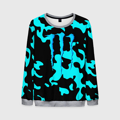 Мужской свитшот Monster energy камуфляж голубой / 3D-Меланж – фото 1
