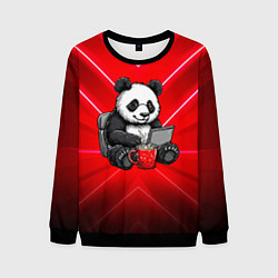 Свитшот мужской Панда работает за ноутбуком, цвет: 3D-черный