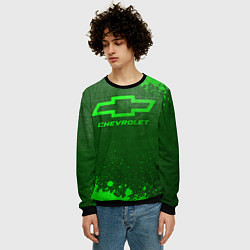 Свитшот мужской Chevrolet - green gradient, цвет: 3D-черный — фото 2