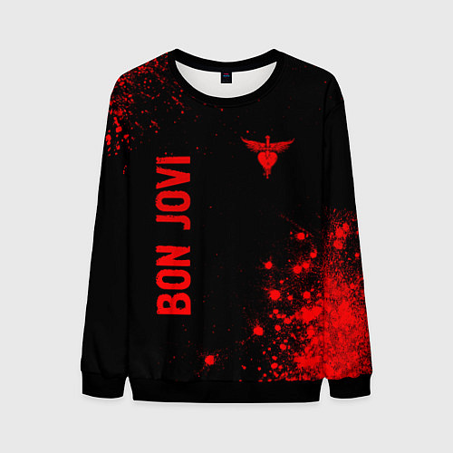Мужской свитшот Bon Jovi - red gradient вертикально / 3D-Черный – фото 1