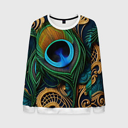 Свитшот мужской Узоры и перья павлина, цвет: 3D-белый