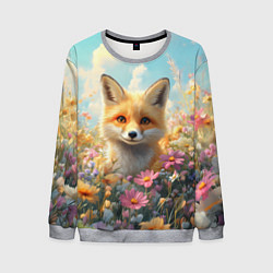 Свитшот мужской Лиса в цветочном поле, цвет: 3D-меланж