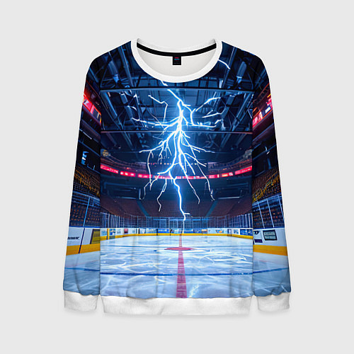 Мужской свитшот Удар молнии в хоккейную площадку / 3D-Белый – фото 1