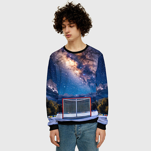 Мужской свитшот Хоккейные ворота в ночи / 3D-Черный – фото 3