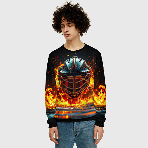 Мужской свитшот Голкипер в огне / 3D-Черный – фото 3