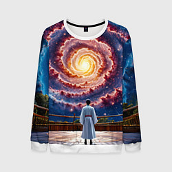 Свитшот мужской Айкидоист в космосе, цвет: 3D-белый