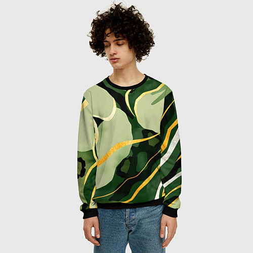 Мужской свитшот Зеленый природный паттерн / 3D-Черный – фото 3