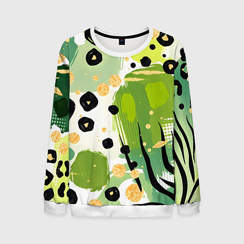 Мужской свитшот Зеленый анималистичный паттерн / 3D-Белый – фото 1