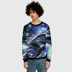Свитшот мужской Закрученные линии и звезды - космическая абстракци, цвет: 3D-черный — фото 2