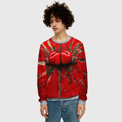Свитшот мужской Кикбоксеркие перчатки в красном, цвет: 3D-меланж — фото 2