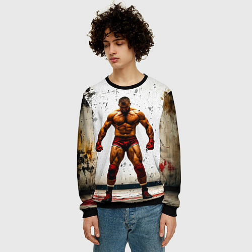 Мужской свитшот Реслер на белом / 3D-Черный – фото 3