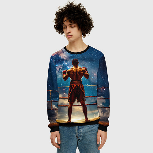 Мужской свитшот Тайский боксер в космосе / 3D-Черный – фото 3