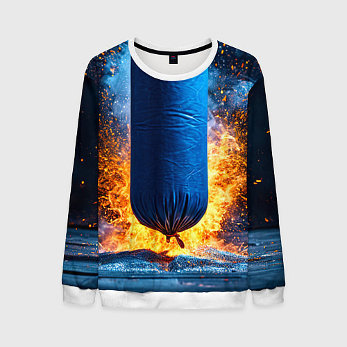 Мужской свитшот Синяя боксерская груша в огне / 3D-Белый – фото 1