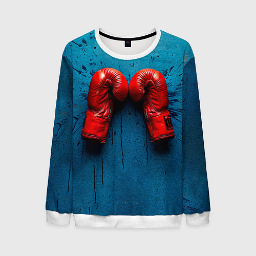 Мужской свитшот Бойцовские перчатки на синем / 3D-Белый – фото 1