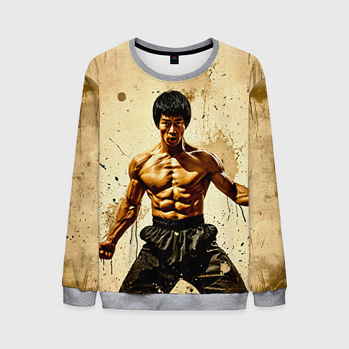 Мужской свитшот Брюс Ли на бежевом / 3D-Меланж – фото 1