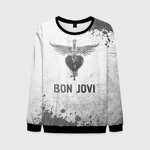 Мужской свитшот Bon Jovi - white gradient / 3D-Черный – фото 1