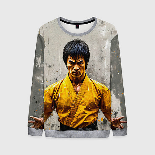 Мужской свитшот Брюс Ли на сером / 3D-Меланж – фото 1