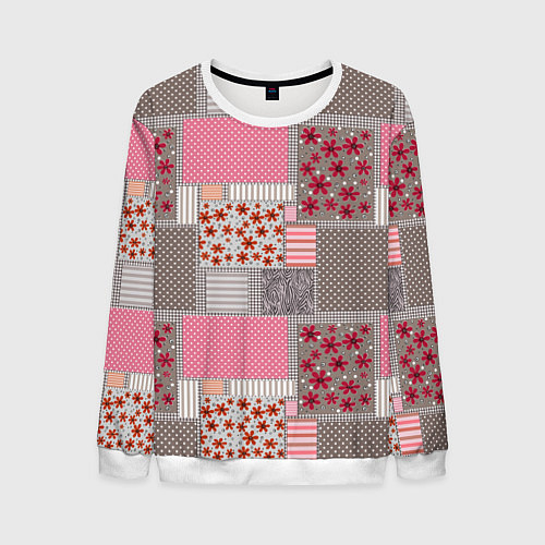 Мужской свитшот Розово-серые разноцветные лоскуты / 3D-Белый – фото 1