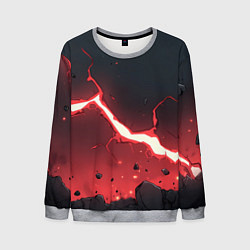 Свитшот мужской Красная молния на черной текстуре, цвет: 3D-меланж
