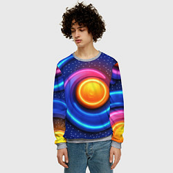 Свитшот мужской Оранжевый круг и голубые линии текстура, цвет: 3D-меланж — фото 2