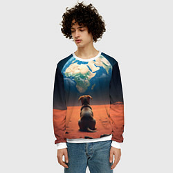 Свитшот мужской Собачка и планета, цвет: 3D-белый — фото 2