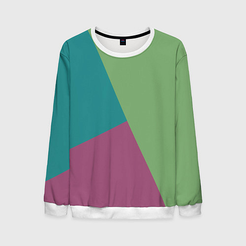 Мужской свитшот Сине-зелёно-розовый тёмный трёхцветный / 3D-Белый – фото 1