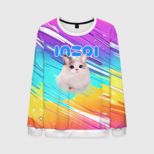 Мужской свитшот Inzoi кошечка на радужном фоне / 3D-Белый – фото 1