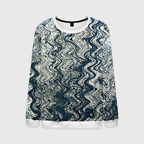 Мужской свитшот Бело-синий искажённые абстрактные линии / 3D-Белый – фото 1