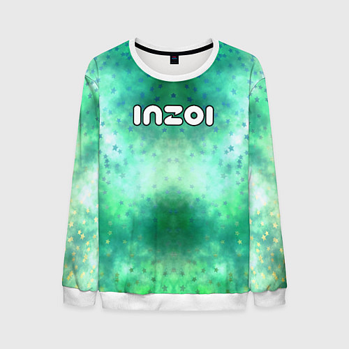 Мужской свитшот Inzoi белый логотип на зеленом фоне / 3D-Белый – фото 1
