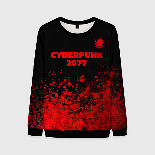 Мужской свитшот Cyberpunk 2077 - red gradient посередине / 3D-Черный – фото 1