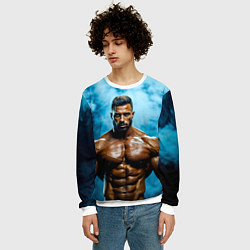 Свитшот мужской Бодибилдер в синем дыму, цвет: 3D-белый — фото 2