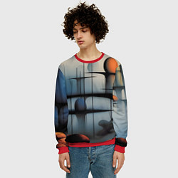 Свитшот мужской Архитектурная абстракция в тумане, цвет: 3D-красный — фото 2