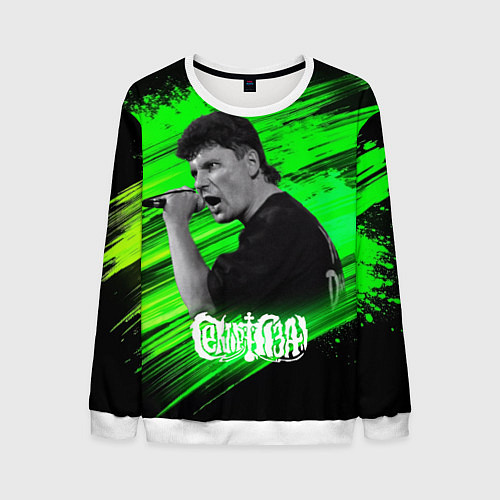 Мужской свитшот Юрий Хой с микрофоном / 3D-Белый – фото 1