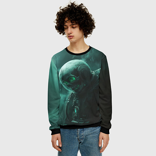 Мужской свитшот Космонавт скелет с зеленым светом / 3D-Черный – фото 3