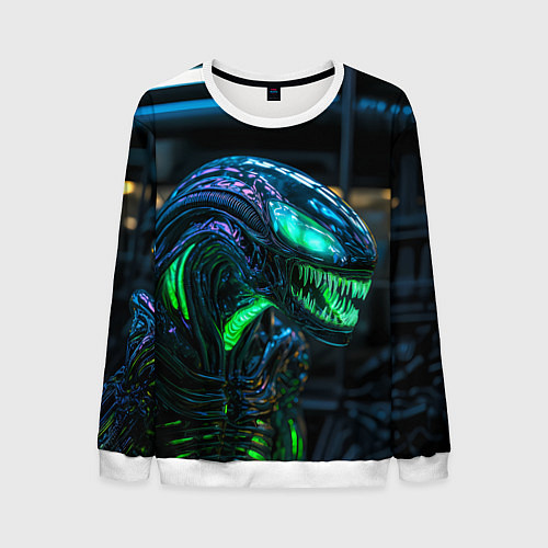 Мужской свитшот Чужой с зеленым неоном / 3D-Белый – фото 1