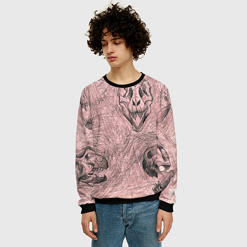 Мужской свитшот Черепа динозавров - эскиз / 3D-Черный – фото 3