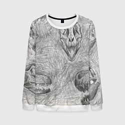Свитшот мужской Черепа динозавров - эскиз, цвет: 3D-белый