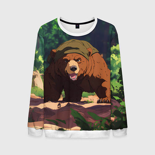 Мужской свитшот Бурый медведь в лесу / 3D-Белый – фото 1