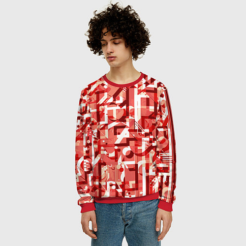 Мужской свитшот Красно-белый объёмный эффект / 3D-Красный – фото 3