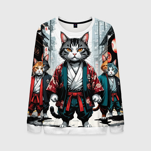 Мужской свитшот Коты якудза / 3D-Белый – фото 1