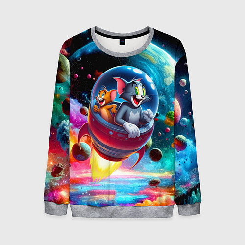 Мужской свитшот Том и Джерри летят в ракете - нейроарт / 3D-Меланж – фото 1