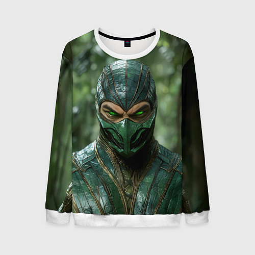 Мужской свитшот Рептилия с зелеными глазами / 3D-Белый – фото 1